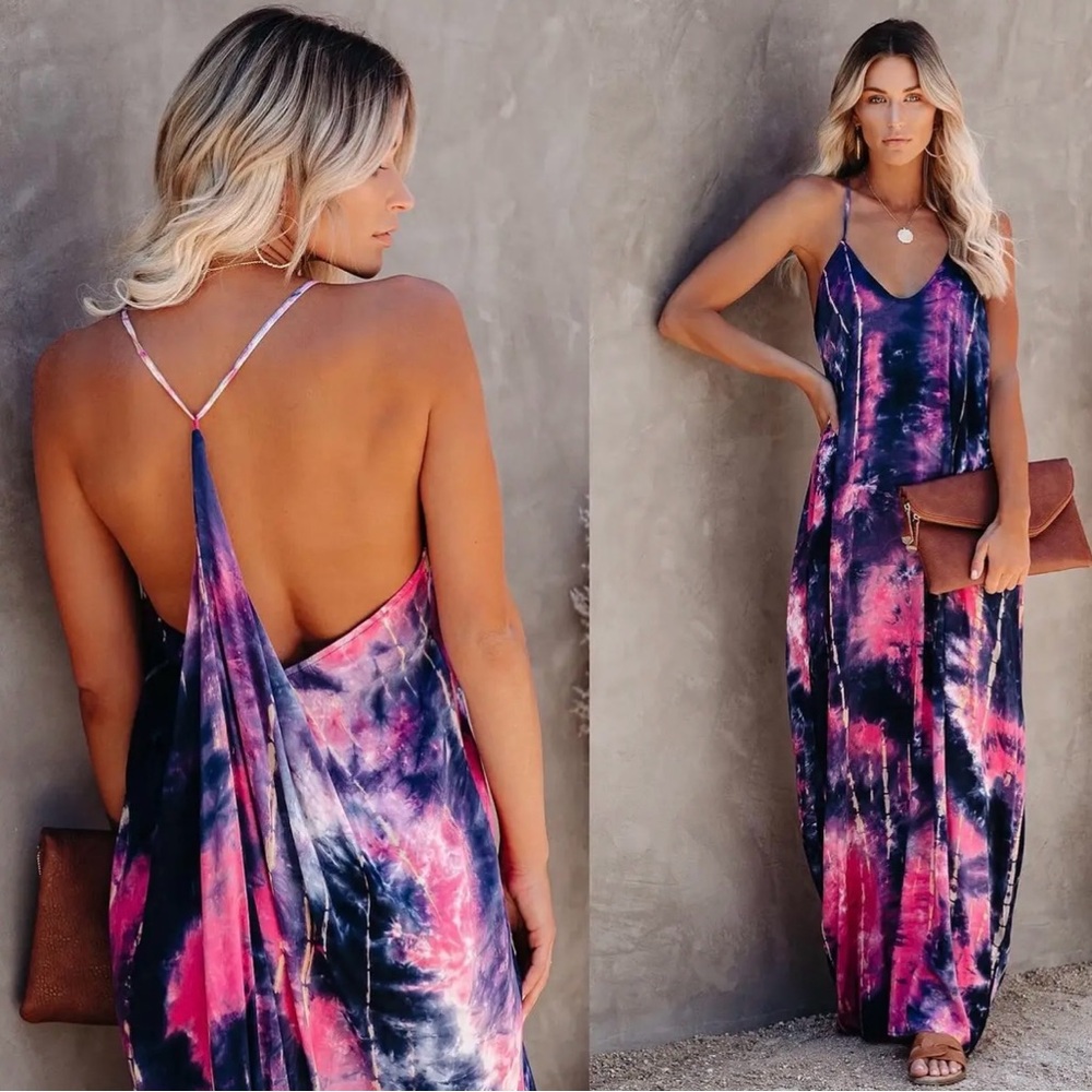 Tie-Dye Maxi Dress in Pink and Blue